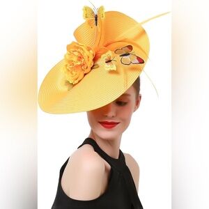 Kentucky Derby, Tea Parties Yellow Floral and Butterfly Fascinator Women's Hat